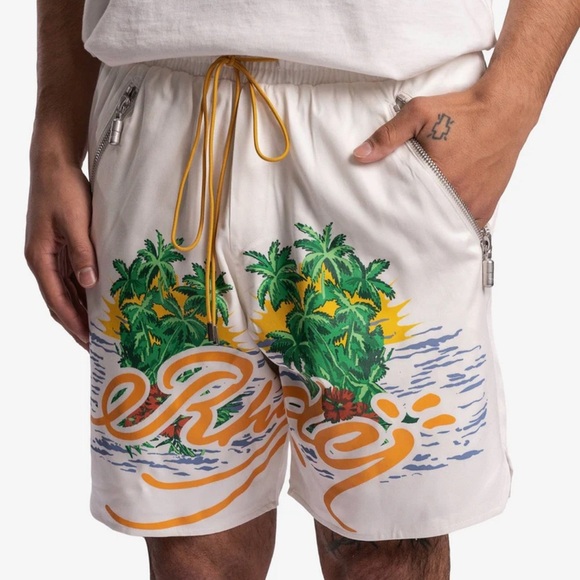 RHUDE Palm Leafs Jogger Shorts in White Size Medium - Picture 1 of 15